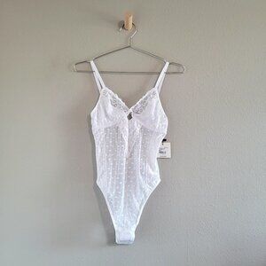Mucci Soft Stretchy Sheer Lace Luna Bodysuit Size Small In White